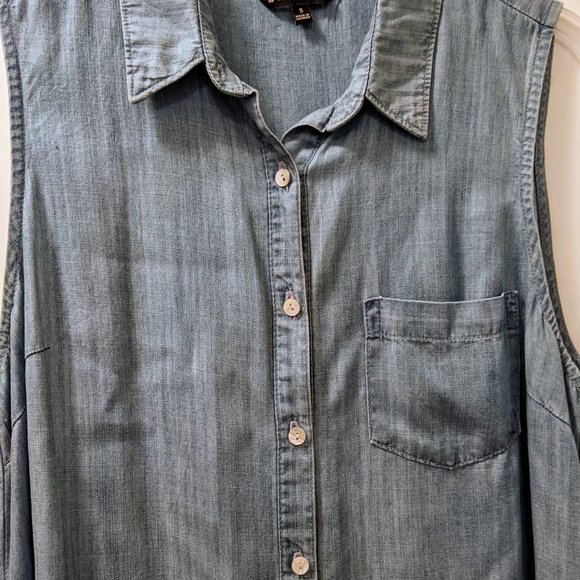 Sleeveless Light Blue Denim Tunic Top - Picture 2 of 4